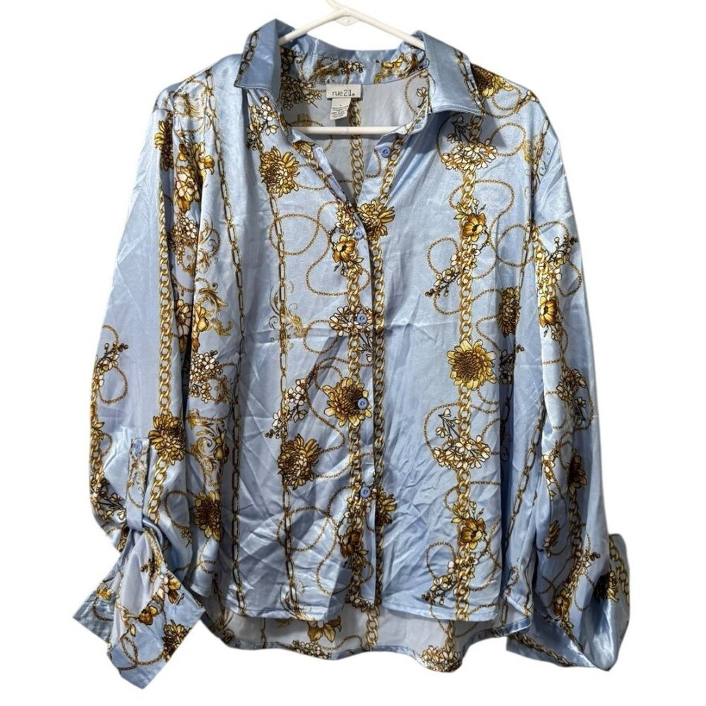 Rue 21 Women Size Large Long Sleeve Button Down Shirt Polyester Colorful Preppy